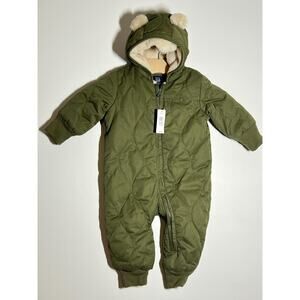 Baby Gap Unisex NWT Army Green Sherpa Lined 1 Piece Quilted Ears Outdoor 3-6 M